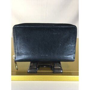 Fossil RFID Long Wallet Clutch Zip Around Black Leather